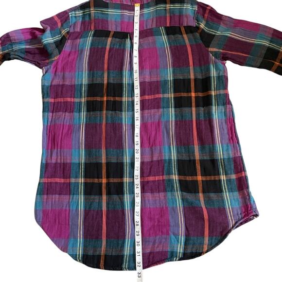 Natural Life Plaid Flannel Tunic Top Purple Black Sz Large Comfy Pockets - Picture 7 of 7